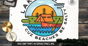 复古探险湖边营地主题徽章Logo模板 Lake Life Logo, Vintage Adventure Badge Camp Patch