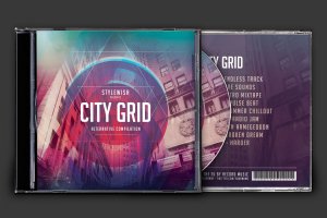 城市网格音乐CD封面设计模板 City Grid CD Cover Artwork