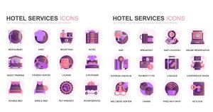 现代扁平化渐变设计风格酒店服务主题图标素材