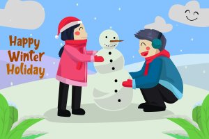 堆雪人场景圣诞节主题矢量插画素材 Happy Winter Holiday – Vector Illustration