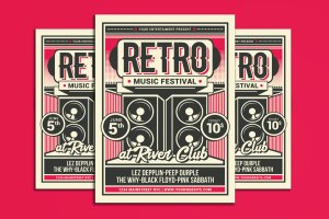 复古音乐节主题海报传单模板 Retro Music Festival