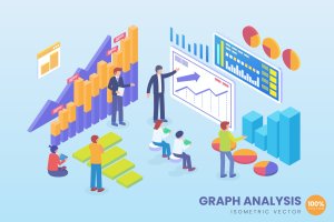 数据图表分析主题矢量等距概念插画 Isometric Graph Analysis Vector Concept