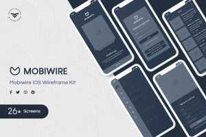 26+移动APP应用UI/UX屏幕界面设计线框图设计套件 MobiWire Mobile Wireframe Kit