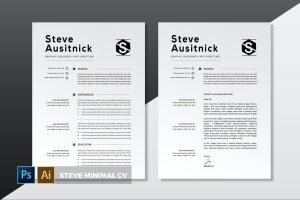 黑白配色极简版式个人简历模板 Minimal Steve | CV & Resume