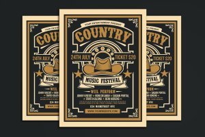 西部牛仔乡村音乐节海报设计模板 Country Music Festival