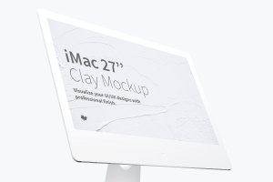27寸iMac一体机Web设计预览黏土样机模板 Clay iMac 27” Mockup, Display Close Up