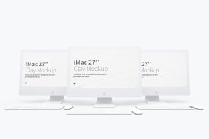 iMac苹果一体机Web网页界面设计效果图样机模板02 Clay iMac 27” Mockup 02