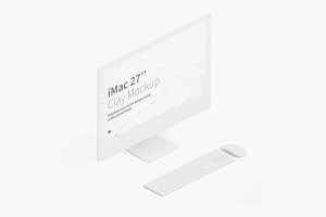27寸iMac一体机等距左视图黏土样机模板 Clay iMac 27” Mockup, Isometric Left View