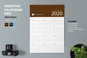 极简主义纯色设计2020年历日历设计模板 Creative Calendar Pro 2020