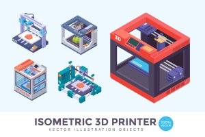 等距3D打印机主题矢量插图 Isometric 3D Printer Vector Illustration