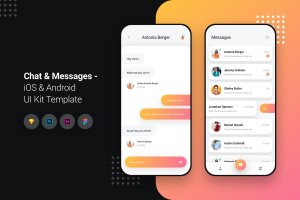 即时聊天APP应用UI设计套件 Chat & Message App iOS & Android UI Kit Template
