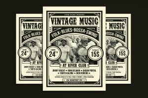 经典复古音乐宣传单/海报设计模板 Vintage Music Flyer