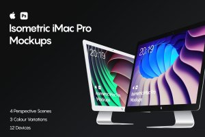 iMac一体机网站设计效果图预览样机素材v1 Isometric iMac Pro Mockup