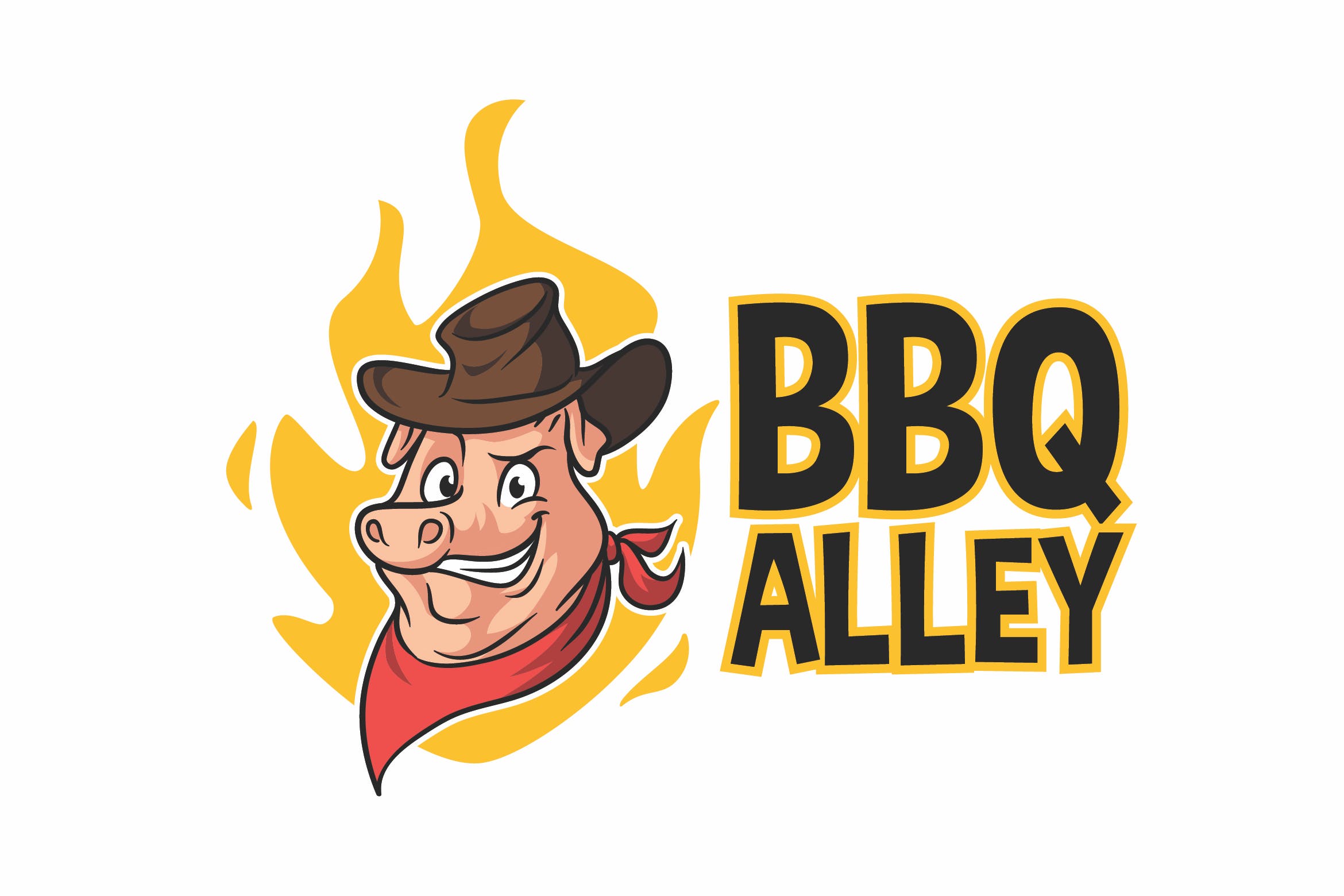 烧烤猪卡通吉祥物logo标志设计模板bbqalley–barbecuepigcharacter