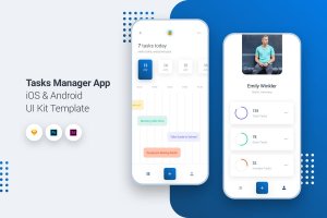任务管理APP应用UI界面设计模板 Task Manager App iOS & Android UI Kit Template