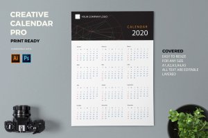 抽象几何图形2020创意日历年历设计模板 Creative Calendar Pro 2020