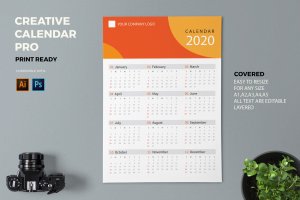 彩色几何图形2020日历表年历设计模板 Creative Calendar Pro 2020
