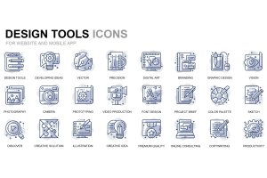 设计工具线性图标矢量素材 Design Tools Thin Line Icons