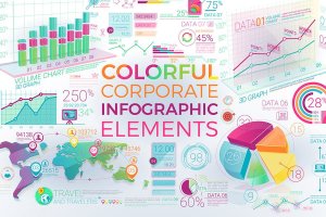 多彩的公司数据展示信息图表元素设计模板 Colorful Corporate Infographic Elements