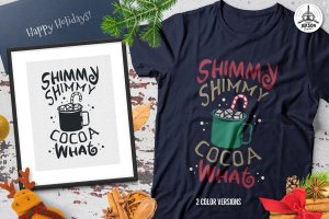 圣诞热可可T恤印花手绘图案设计素材 Christmas Hot Cocoa T-Shirt, Xmas Retro Party Tee