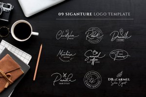9款可编辑的花式签名Logo标志模板 9 Editable Signature Logo