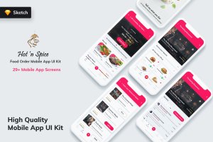 扫码点餐APP应用用户交互界面设计UI套件 Hot & Spice – Food Order MobileApp UI Kit (Sketch)