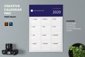纯色设计2020日历表年历设计模板 Creative Calendar Pro 2020