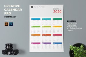 极简主义风格2020年历日历设计模板 Creative Calendar Pro 2020