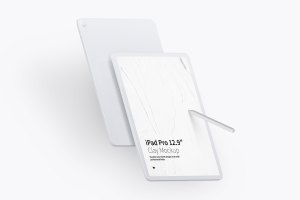 iPad Pro平板电脑纵向正面和背面视图样机模板 Clay iPad Pro 12.9” Mockup, Portrait Front and Back View