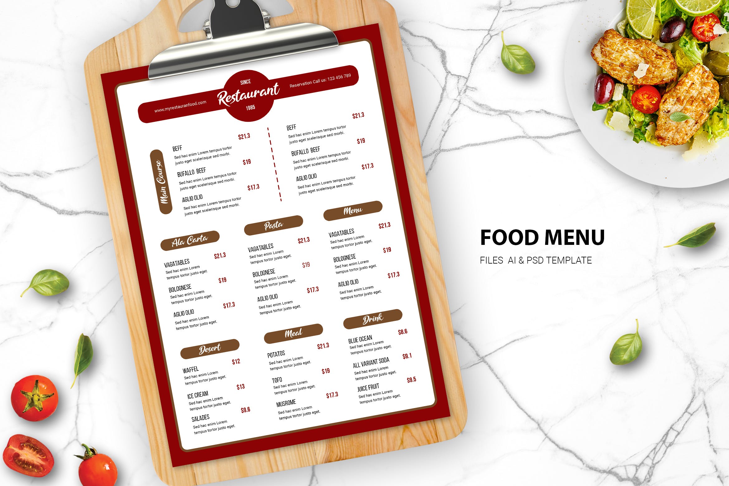 a4单页西餐厅美食食品菜单模板设计pastafoodmenu