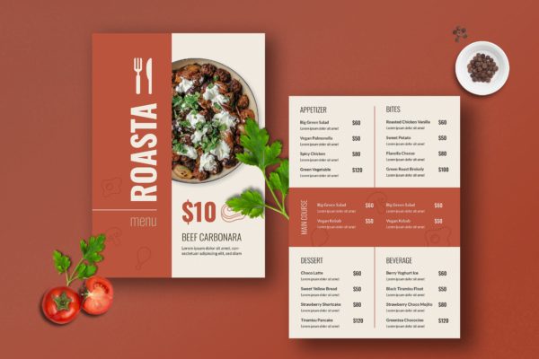 餐厅美食菜单排版设计模板 restaurant menu template