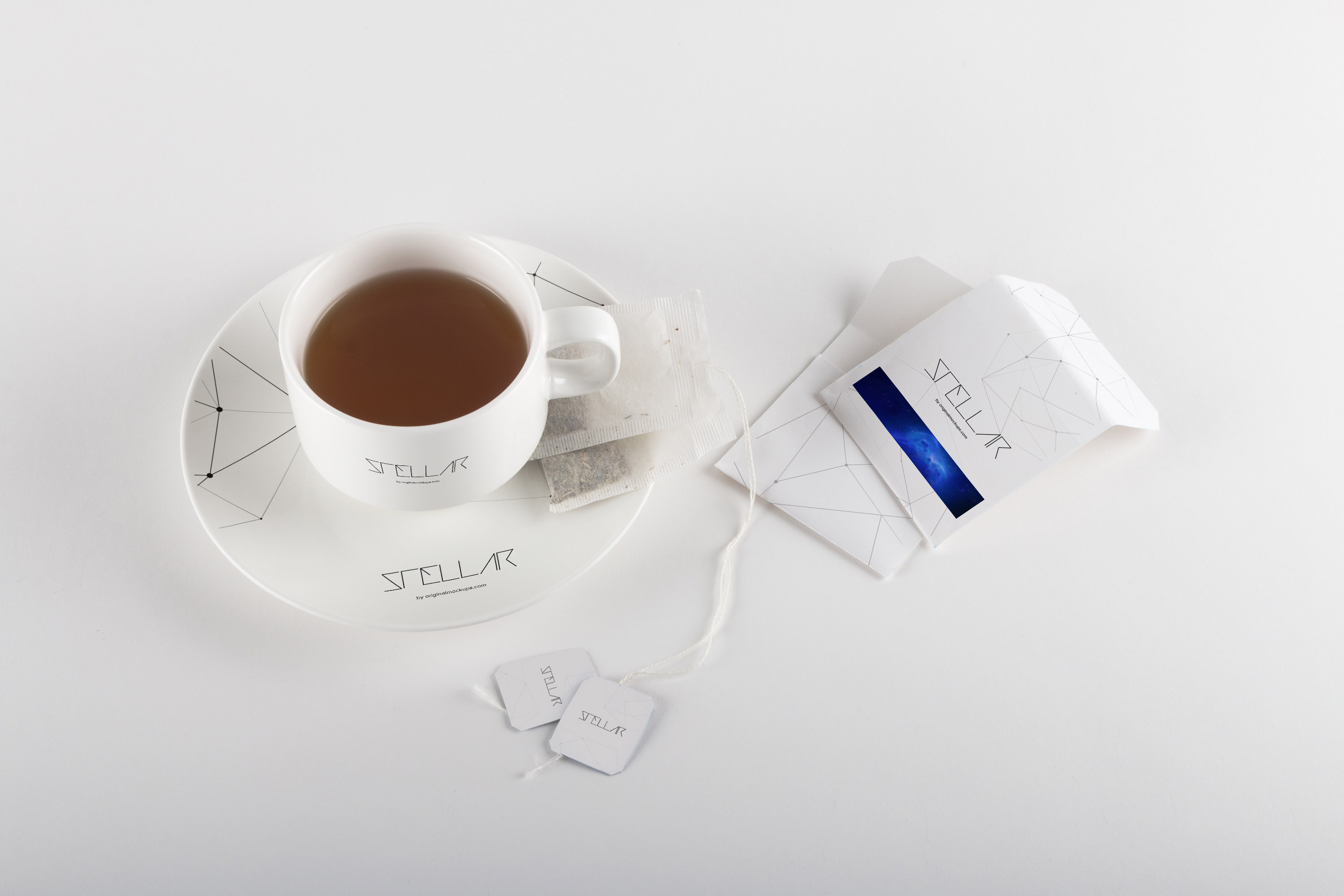 茶包品牌VI设计茶杯&茶包包装设计样机01 Tea cup and Tea Bags Mockup 01