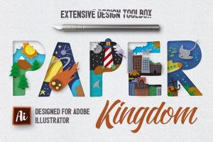 高端设计素材包：剪纸艺术插画AI设计素材 Paper Kingdom Illustrator Graphic Styles