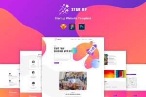 初创公司项目产品官网设计模板[SKETCH&PSD] Star Up – Website Template For Startup