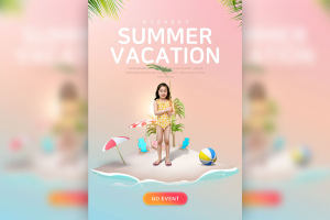 夏季儿童暑假旅行活动海报设计模板