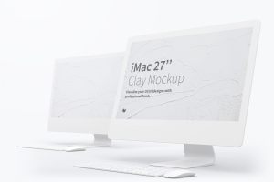 27寸iMac一体机电脑屏幕预览黏土材质样机模板v03 Clay iMac 27” Mockup 03