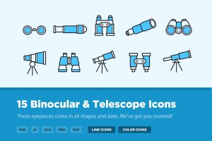 15枚望远镜矢量图标 15 Binocular Telescope Icons