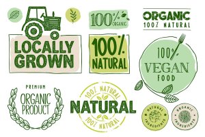 有机食品贴纸和标签设计模板素材 Organic Food Stickers and Labels Collection