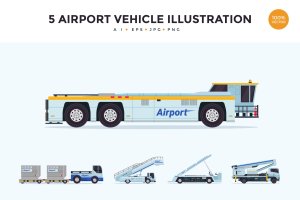 5个机场维护车辆矢量图形素材v2 5 Air Vehicle Maintenance Illustration Set 2