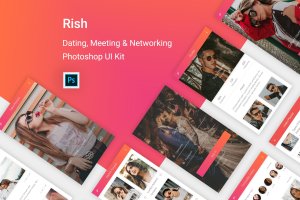 约会交友APP应用UI用户交互界面设计PSD模板 Rish- Dating, Meeting & Networking  for Photoshop