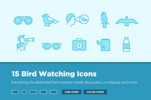 15枚观鸟主题矢量图标 15 Bird Watching Icons