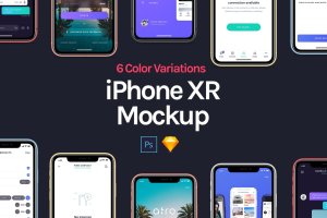 六色iPhone XR手机UI设计预览样机模板 iPhone XR Mockup