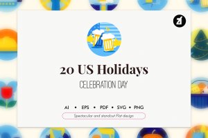 20枚美国历史元素主题图标 20 US holiday elements