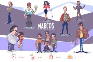 墨西哥大毒枭手绘卡通人物形象设计PNG素材 Narcos