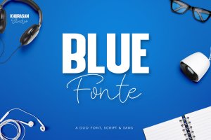钢笔细线书法字体&粗体无衬线英文字体 Blue Fonte Font Duo