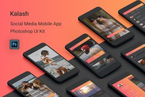 社交应用移动App登陆界面UI设计PSD模板 Kalash – Social Media Mobile App for Photoshop