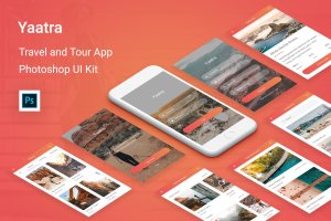 旅游旅行APP应用用户交互界面UI套件PSD模板 Yaatra – Travel & Tour UI Kit for Photoshop