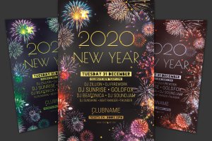 新年倒计时2020新年主题烟花晚会活动海报传单模板 New Year Flyer