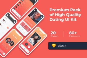 网上约会APP社交应用UI界面设计SKETCH模板 Dating Mobile UI KIT for Sketch