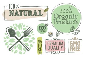 有机食品标志/标签/徽章设计模板素材 Organic Food Labels and Badges Collection